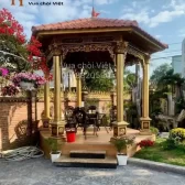 Mẫu chòi nhôm đúc lục giác hoàn thiện tạo điểm nhấn nổi bật giữa không gian sân vườn biệt thự đẳng cấp